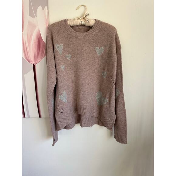 Zadig & Voltaire Marcus Heart Destroyed Pink Cashmere Sweater Small NWT - Picture 6 of 10